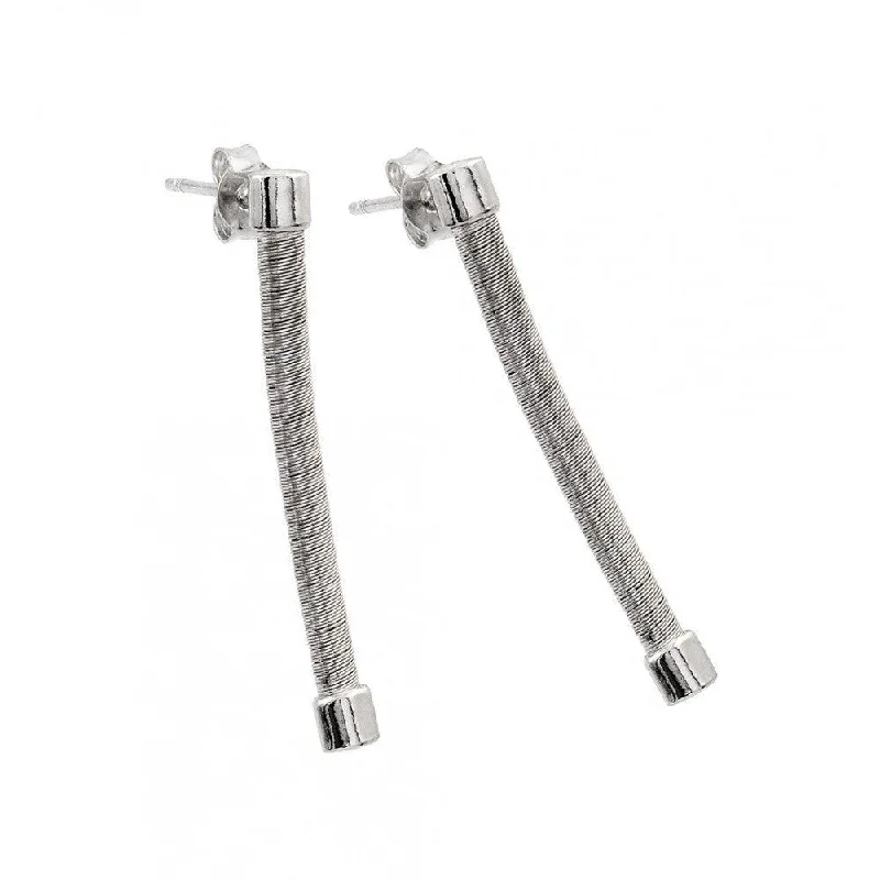 Elegant Wedding Earrings-Silver 925 Rhodium Plated Long Dangling Stud Earrings - ECE001RH