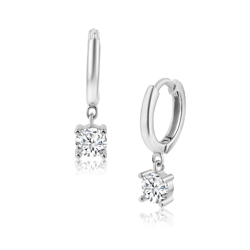 Simple Hoop Earrings-925 Sterling Silver 12.5mm Dangling Clear CZ Hoop Earring - SRE00001