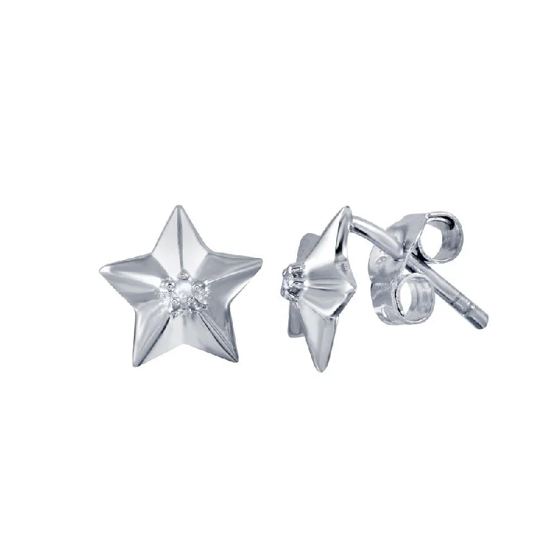 Stunning Gemstone Earrings-Rhodium Plated 925 Sterling Silver Diamond Star Stud Earrings - STE00995DIA