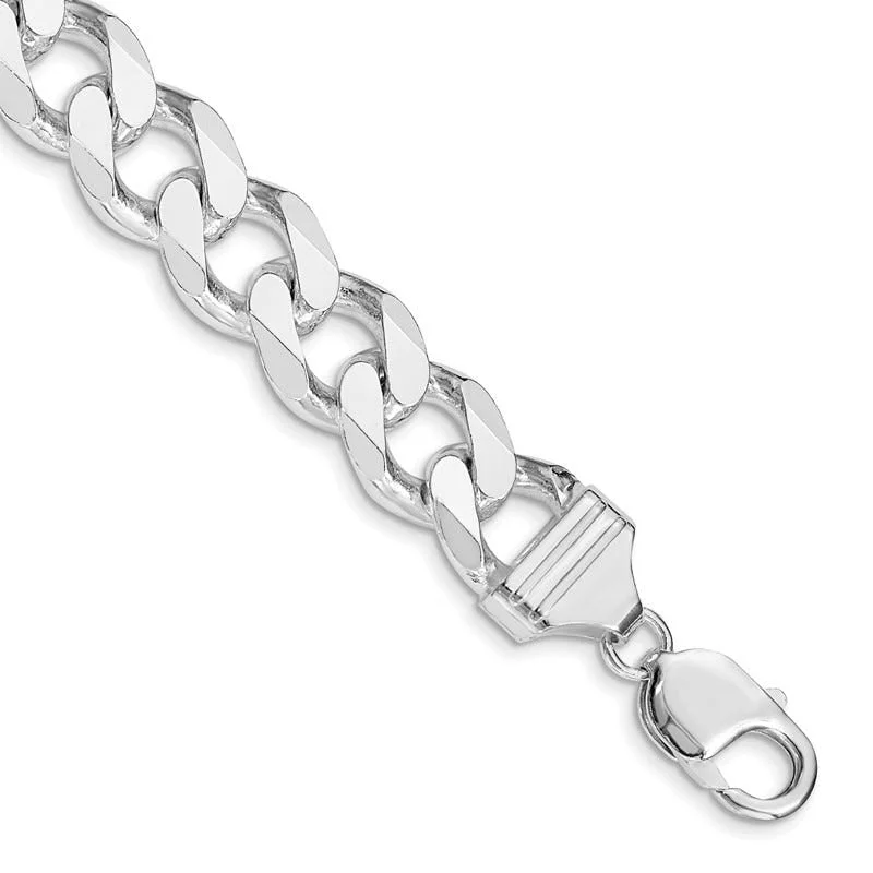 Classic Gemstone Bracelets-Sterling Silver Rhodium-plated 13mm Curb Chain Bracelet