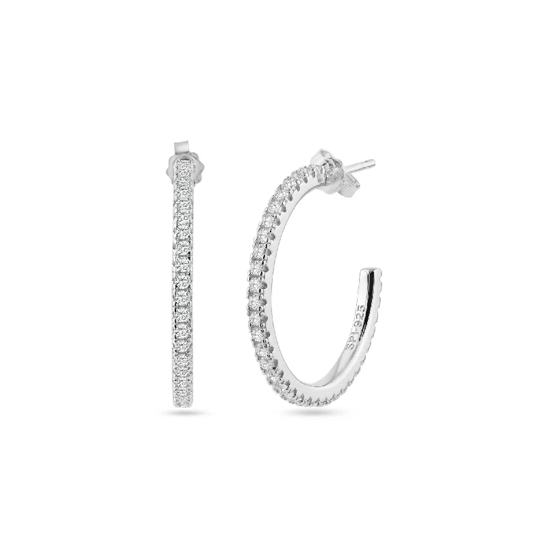 Designer Earrings-STE01351 - Rhodium Plated Eternity Clear CZ Hoop Earring 24mm