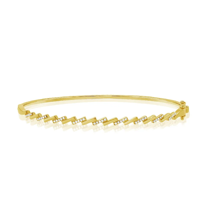 Designer Gemstone Bracelets-Diamond Accented Ladder Bangle in 14K Gold