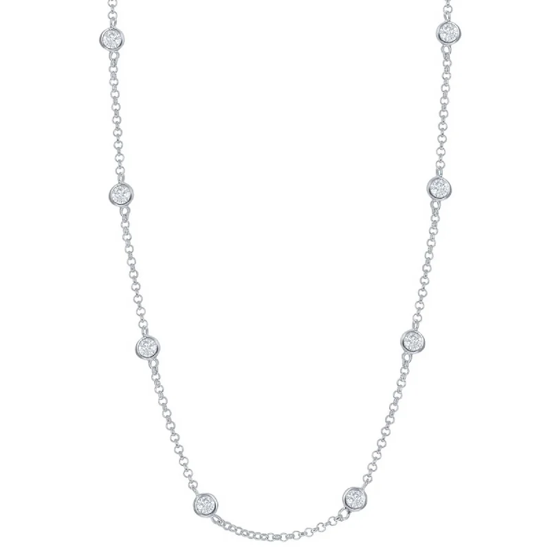 Heart-Shaped Necklaces-Classic Women's Necklace - Sterling Silver Linked with Round CZ's | M-3353-16