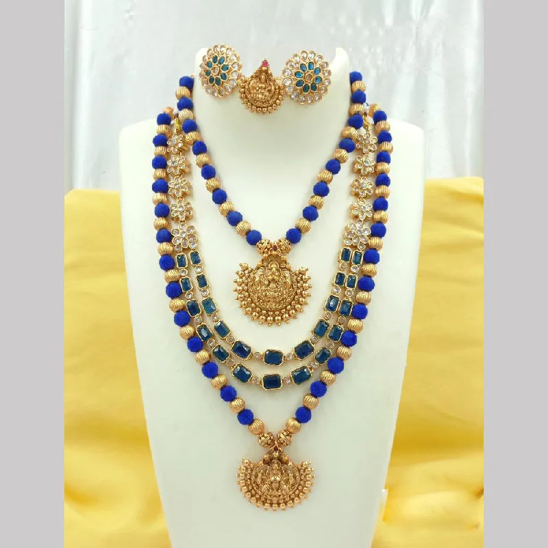 Heart Pendant Necklaces-Joyful Jewel Art Matte Gold Plated Pota Stone Temple Long Necklace Combo