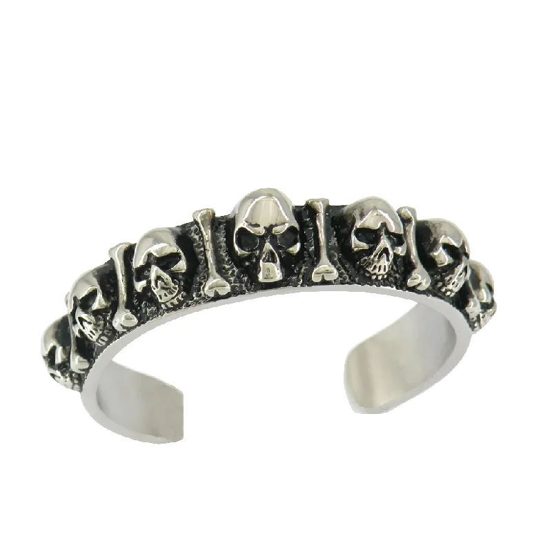 Sparkling Gemstone Bangles-Stainless Steel Skull Bangle