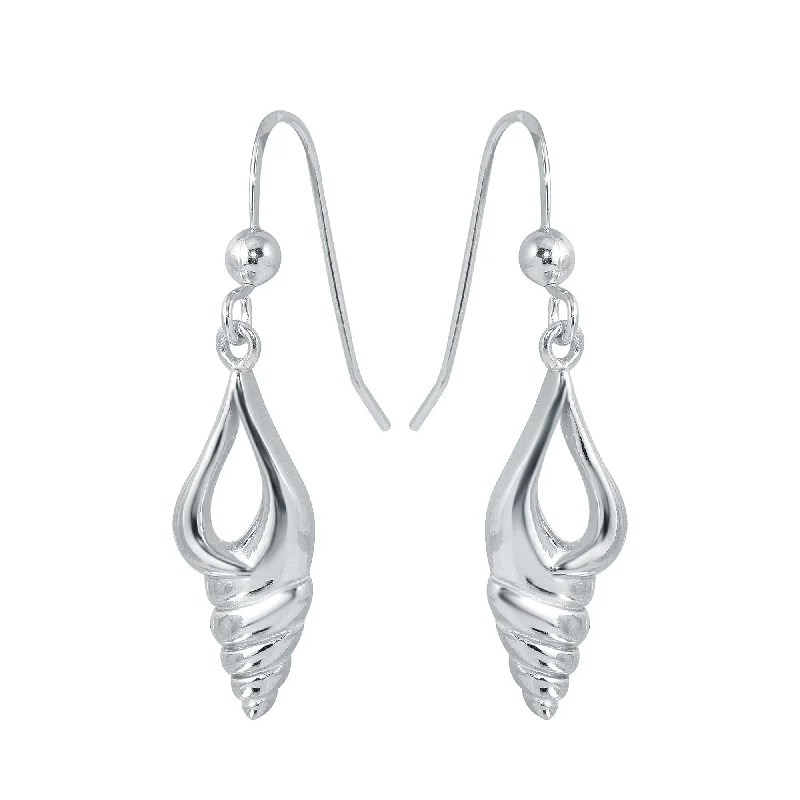 Unique Gold Earrings-Rhodium Plated 925 Sterling Silver Dangling Sea Shell Earrings - SOE00035