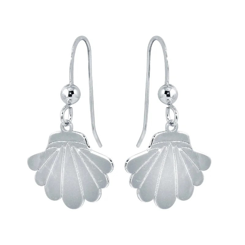 Gold Plated Earrings-Rhodium Plated 925 Sterling Silver Dangling Shell Earrings - SOE00037