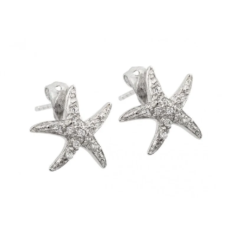 Large Pearl Earrings-Silver 925 Rhodium Plated Starfish CZ Inlay Stud Earrings - BGE00394