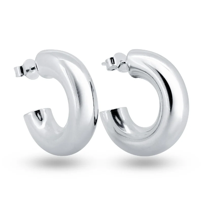 Simple Diamond Earrings-925 Sterling Silver High Polished Puffed Hoop Earring - ARE00031