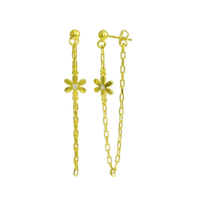 Wedding Earrings-Gold Plated 925 Sterling Silver Dangling Flower CZ Earring - ITE00087-GP