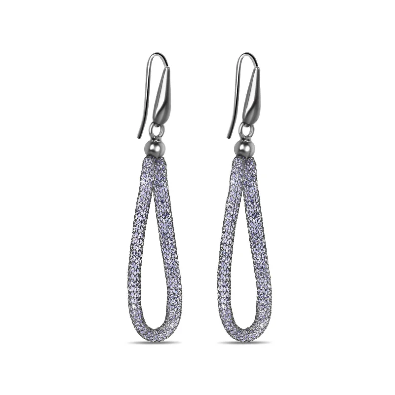 Luxury Wedding Earrings-Sterling Silver Black Rhodium Plated Mesh Crystals Dangling Net Earrings - ECE00018bL