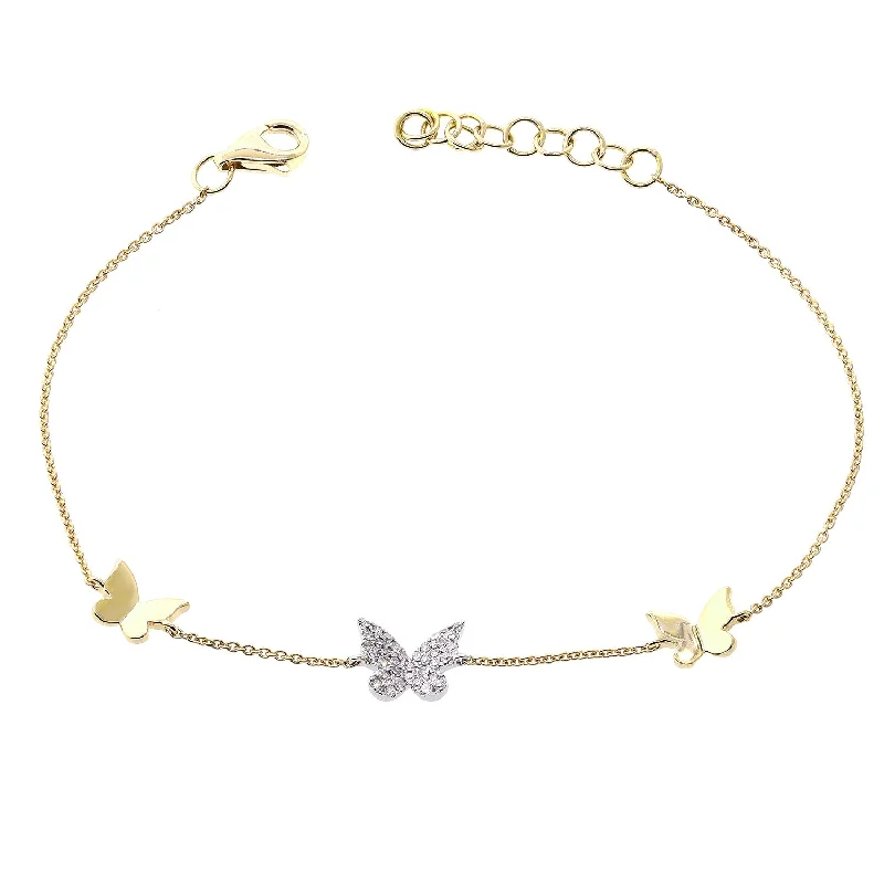 Classic Silver Wedding Bracelets-Tri Diamond Butterfly Chain Bracelet