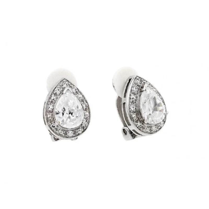 Fine Jewelry Earrings-Silver 925 Rhodium Plated Teardrop Clear CZ Stud Earrings - STE00724