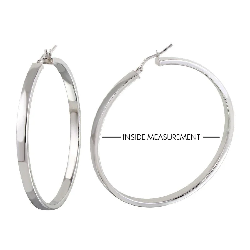 Modern Dangle Earrings-Rhodium Plated 925 Sterling Silver Electroforming Flat 4mm Hoop Earrings - ARE00022RH