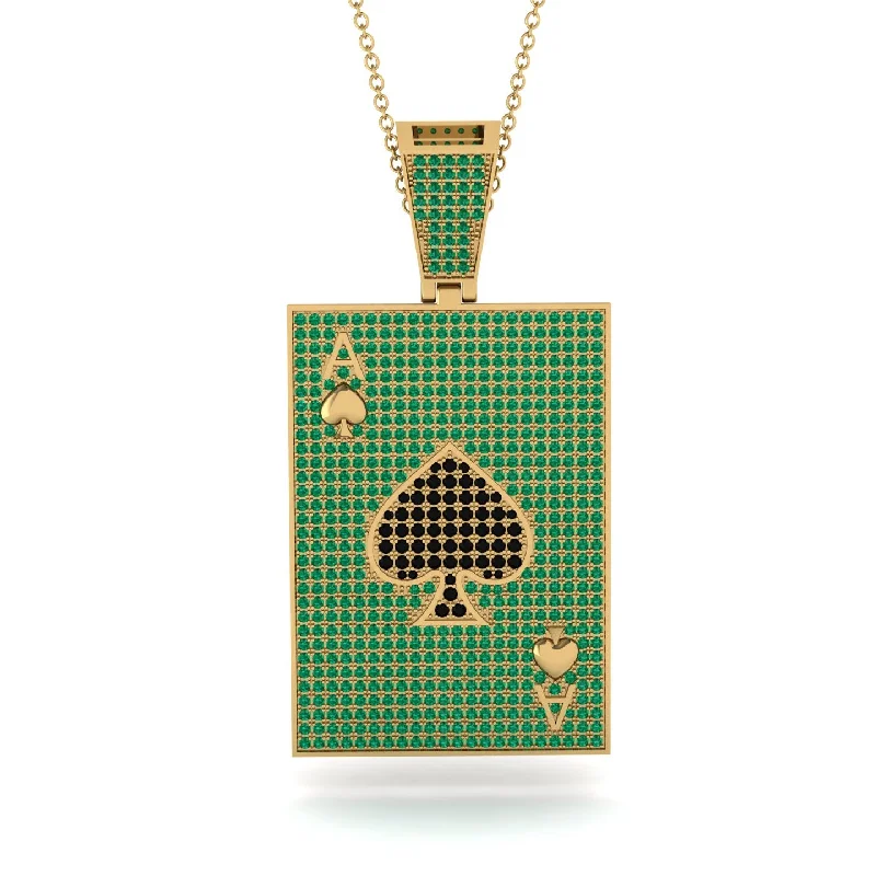 Large Pendant Necklaces-Ace Of Spades Emerald Card Necklace - Tyler No. 22