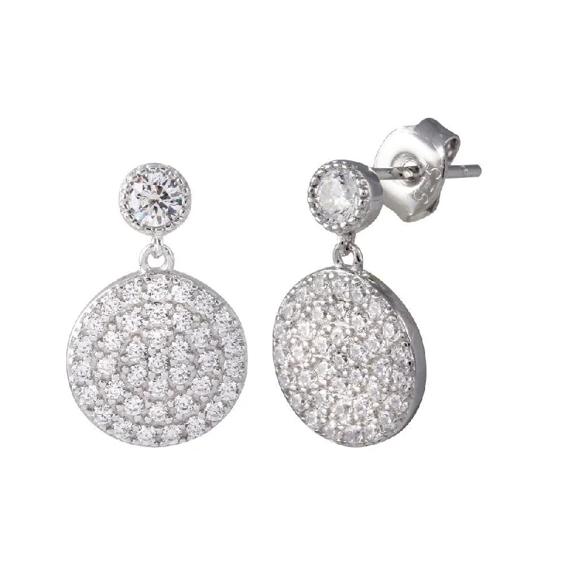 Fashionable Hoop Earrings-Rhodium Plated 925 Sterling Silver Round CZ Dangling Earrings - STE01196