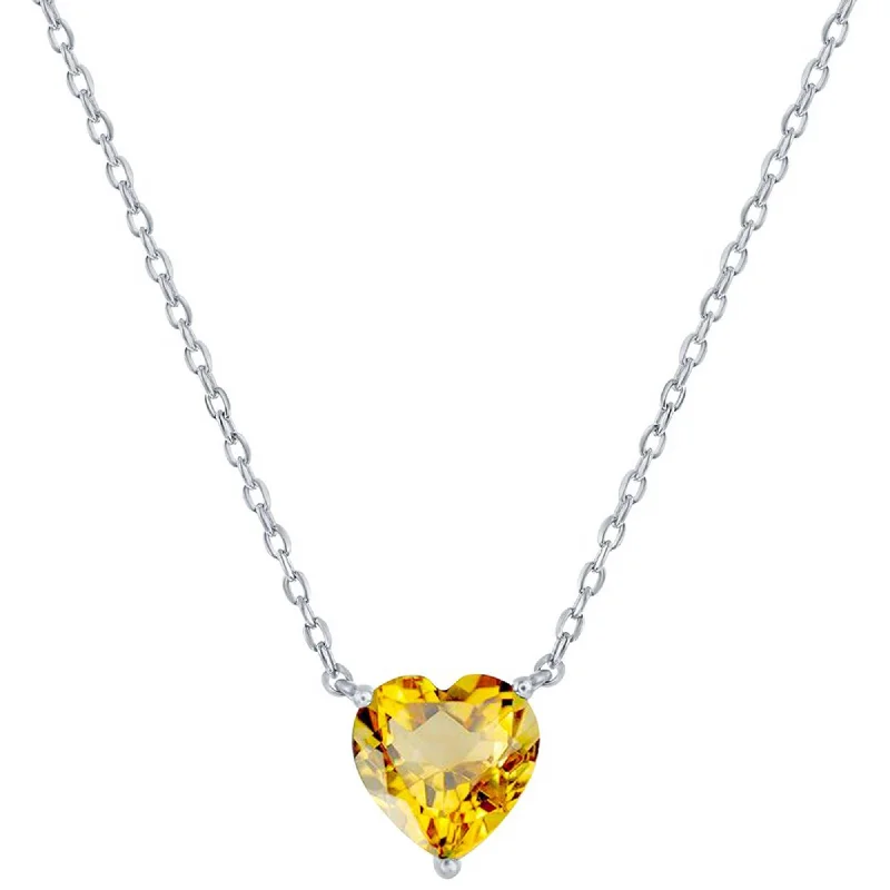 Luxurious Pendant Necklaces-Classic Women's Necklace - Silver 8mm Citrine November Heart Perciosa Crystal | M-7132