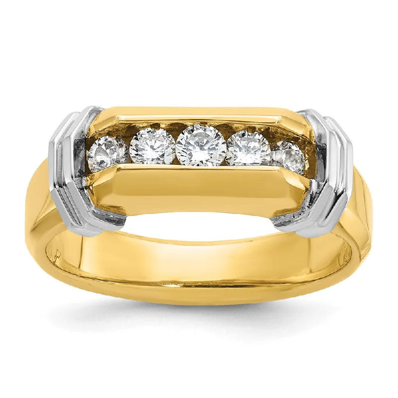 Modern Engagement Rings-Men's 6.5mm 14K Two Tone Gold 5-Stone 1/2 Ctw Diamond Tapered Band