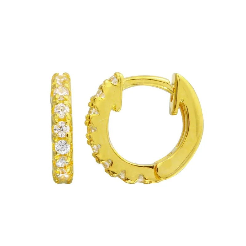 Custom Hoop Earrings-Gold Plated 925 Sterling Silver CZ huggie hoop Earrings 9.3mm - STE01218GP