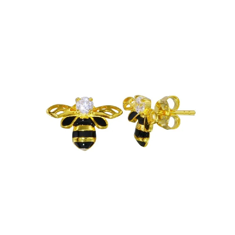 Chic Pearl Earrings-Gold Plated 925 Sterling Silver CZ Bee Earring - BGE00712