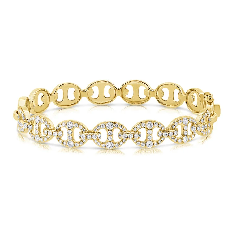 Beautiful Designer Bracelets-14kt Gold & Diamond Designer Link Bangle Bracelet