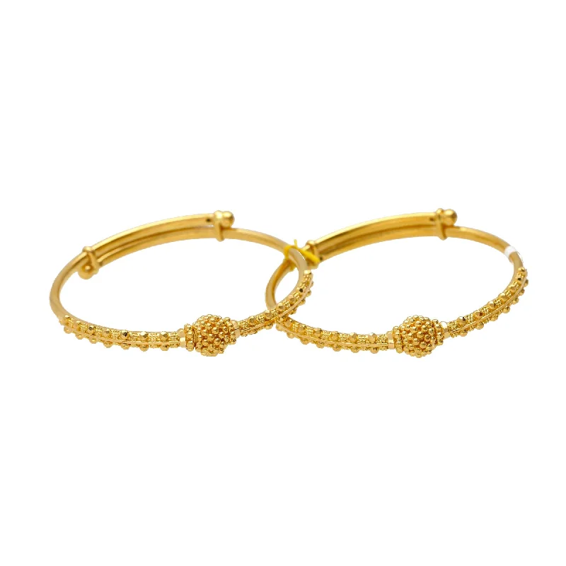 Customizable Gemstone Bangle Sets-22K Gold Beaded Filigree Baby Bangles (Set of 2)