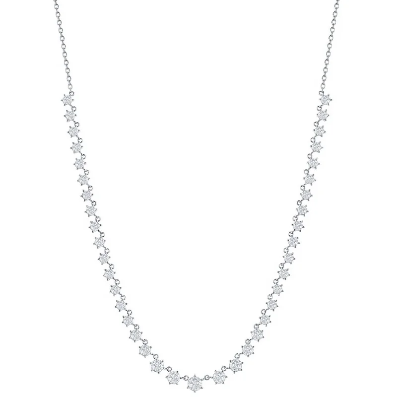 Diamond Pendant Necklaces-Classic Women's Necklace - Sterling Silver Graduating Round White CZ Stone | M-7056