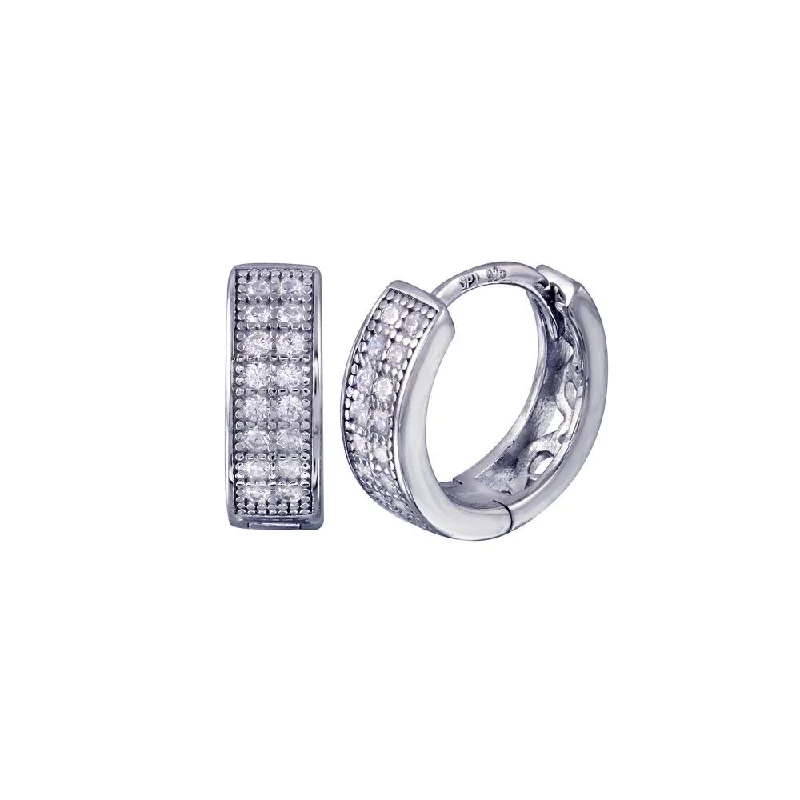 Unique Silver Stud Earrings-Silver 925 Rhodium Plated Clear CZ huggie hoop Earrings - STE00898