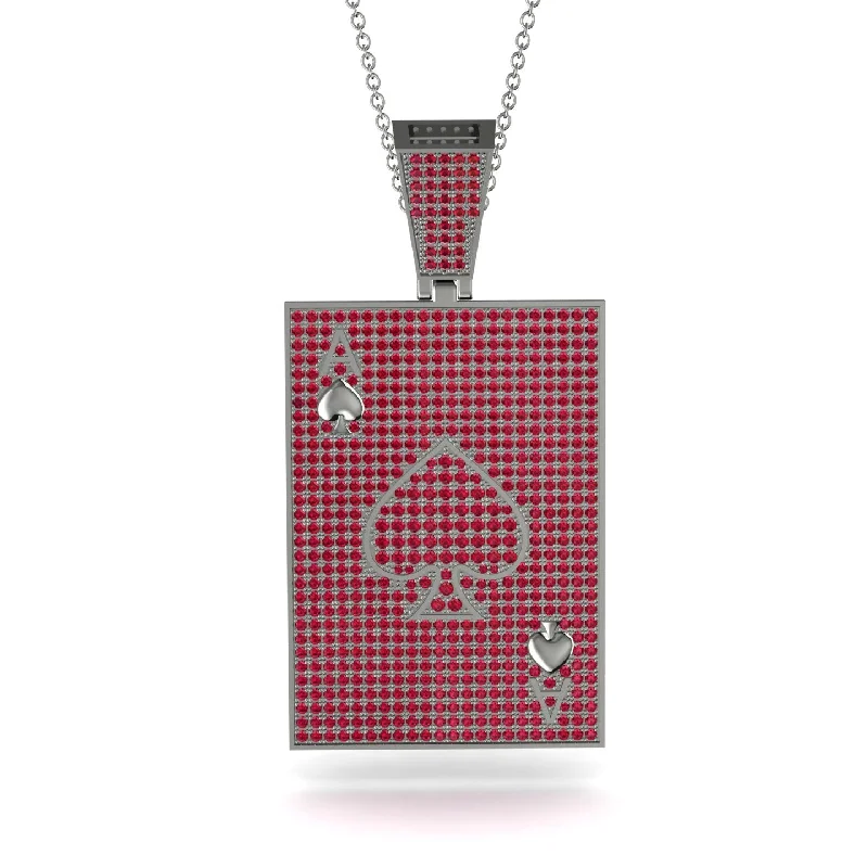 Trendy Birthstone Necklaces-Ace Of Spades Ruby Card Necklace - Tyler No. 57