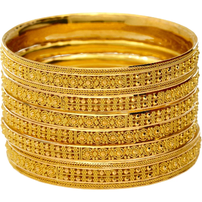 Designer Wedding Bangle Sets-22K Yellow Gold Classic Indian Bangle Set of 6, Size 2.6