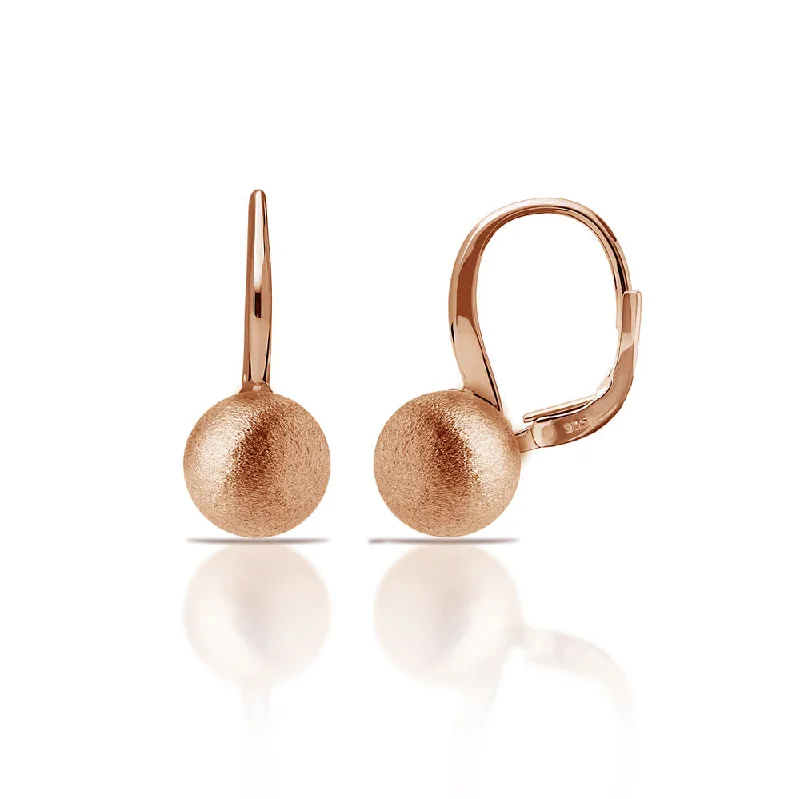 Round Drop Earrings-925 Silver Matte Finish Rose Gold Plated Leverback Dangling Bead Earrings - ECE00024R