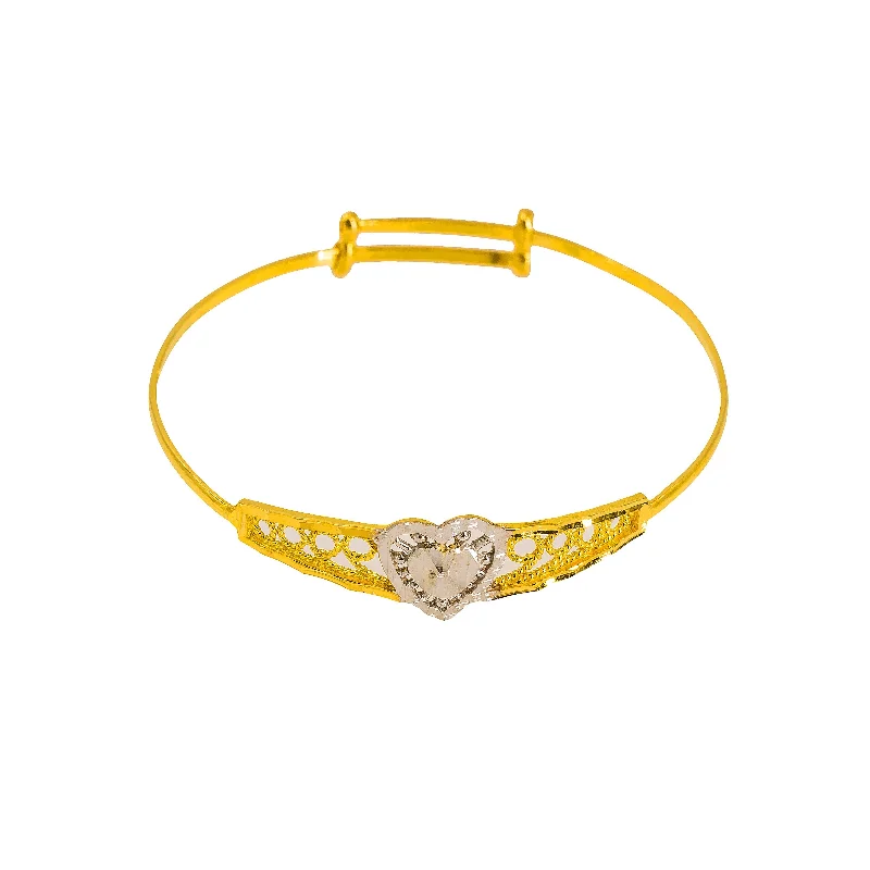 Unique Wedding Bangle Sets-22K Multi Tone Gold Baby Bangles Set of 2 W/ Jagged Heart & Open Cut Designs