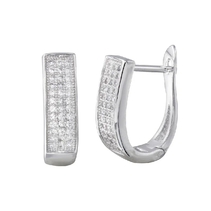 Luxury Diamond Earrings-Rhodium Plated 925 Sterling Silver Round CZ Oval Inlay Hoop Earrings - BGE00617