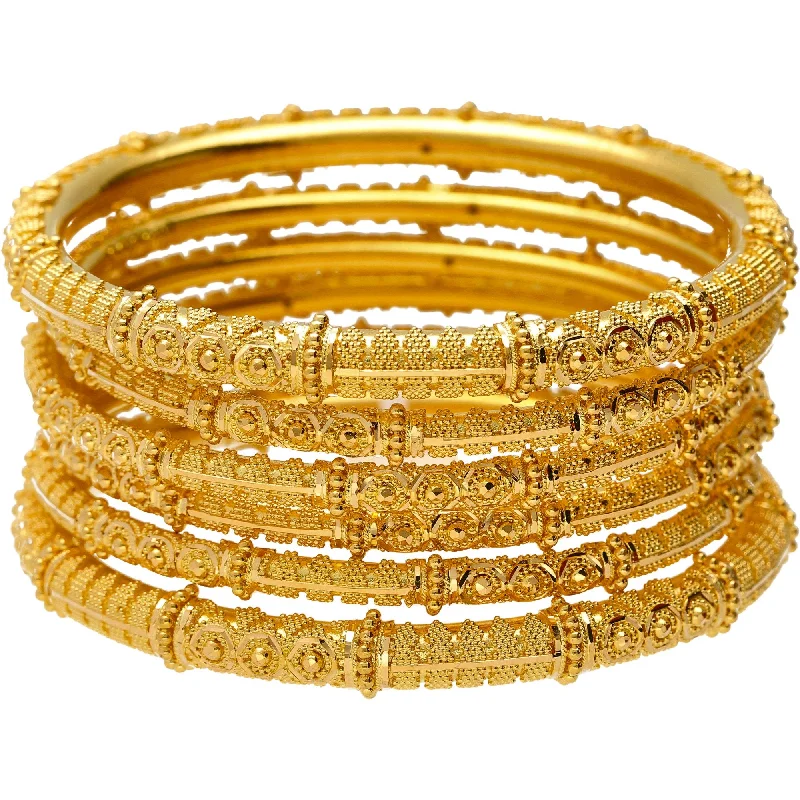 Classic Wedding Bangle Sets-22K Yellow Gold & Beaded Filigree Bangle Set (90.2 grams)