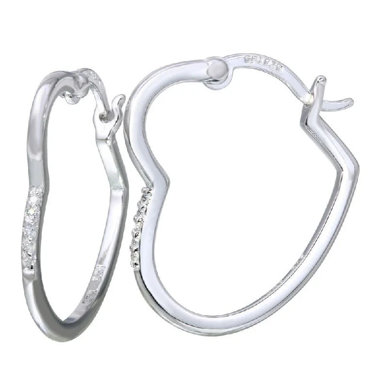 Long Earrings for Women-Rhodium Plated 925 Sterling Silver Heart Hoop Earrings with CZ - STE01115