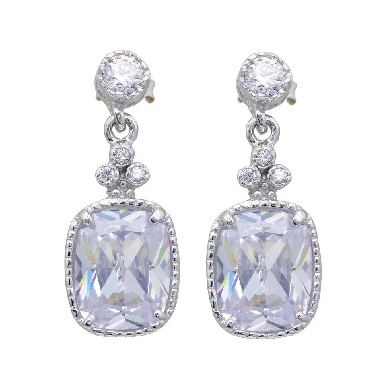 Gold Plated Earrings-Silver 925 Rhodium Plated Square Clear CZ Dangling Stud Earrings - BGE00381