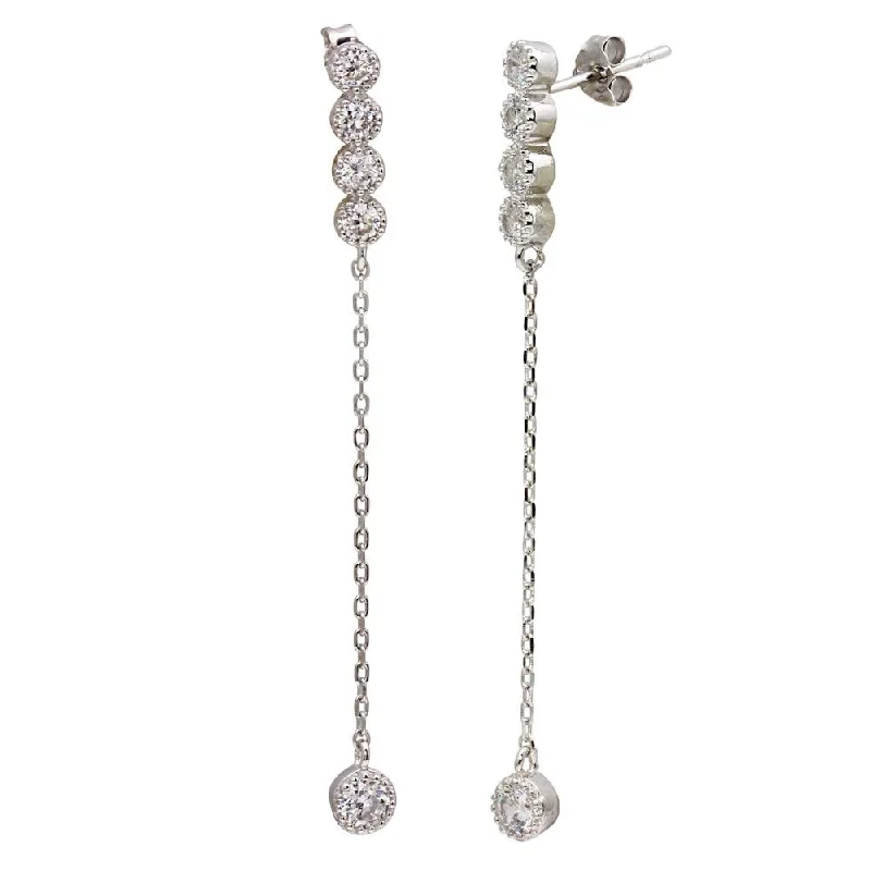 Trendy Gold Earrings-Rhodium Plated 925 Sterling Silver Dangling CZ Earrings - STE01120