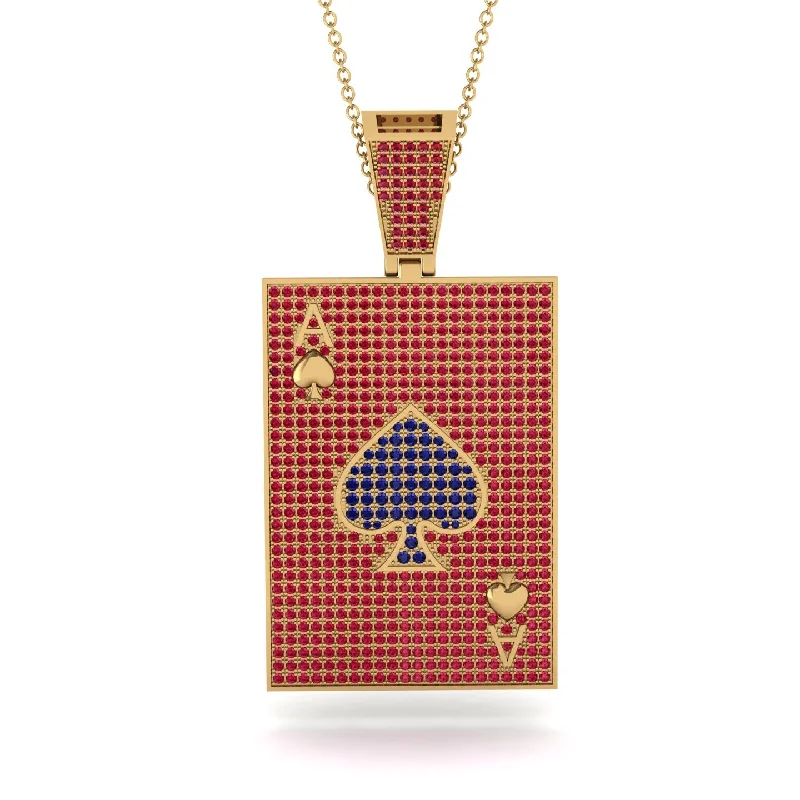 Stylish Statement Necklaces-Ace Of Spades Ruby Card Necklace - Tyler No. 58