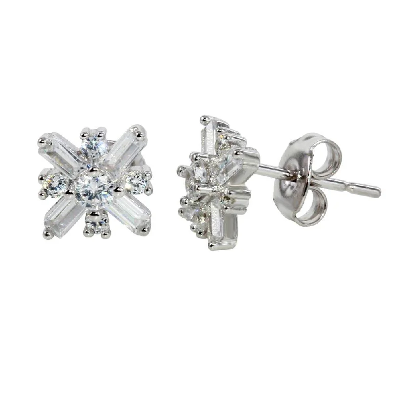 Crystal Hoop Earrings-Rhodium Plated 925 Sterling Silver CZ Snow Flakes Earrings - STE01136