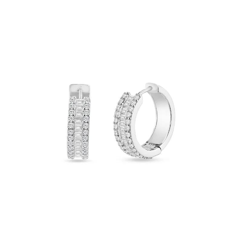 Large Statement Earrings-Rhodium Plated 925 Sterling Silver Pave Huggie Hoop Earring 20mm - STE01336