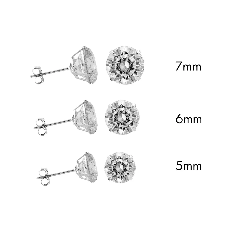 Custom Made Earrings-Sterling Rhodium Plated 925 Sterling Silver Moissanite Stone Round Push Back Earring - MGME00008