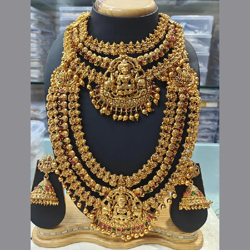 Diamond Pendant Necklaces-Stylofinds Gold Plated Pota Stone Temple Combo Necklace Set