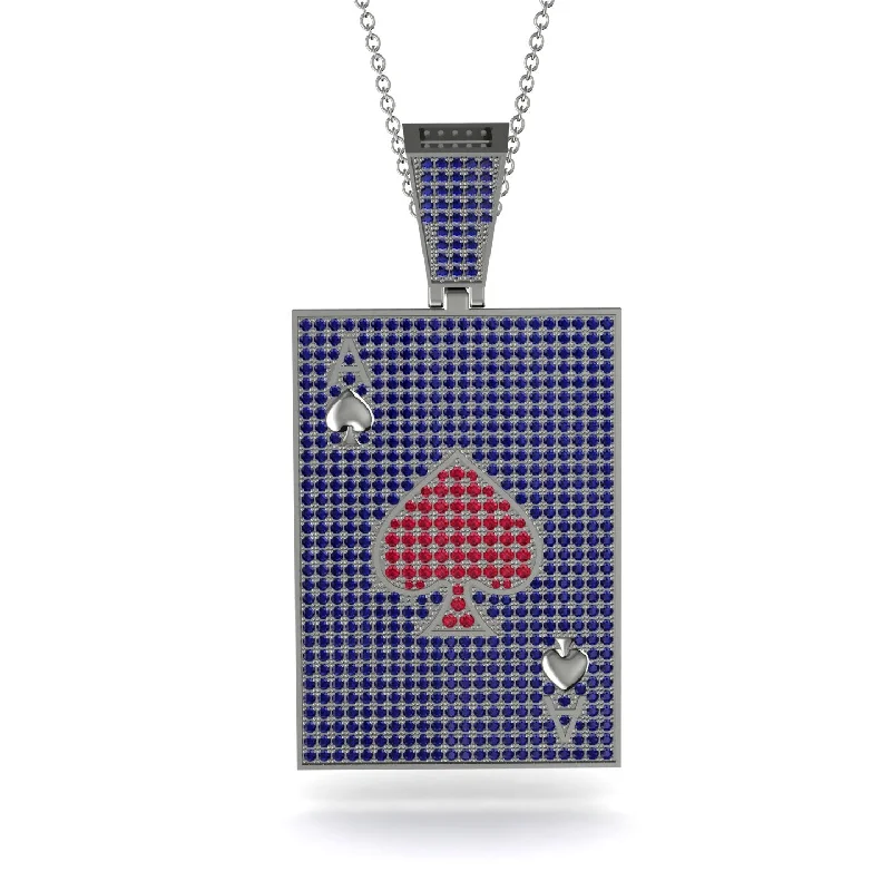 Simple Heart Necklaces-Ace Of Spades Sapphire Card Necklace - Tyler No. 72