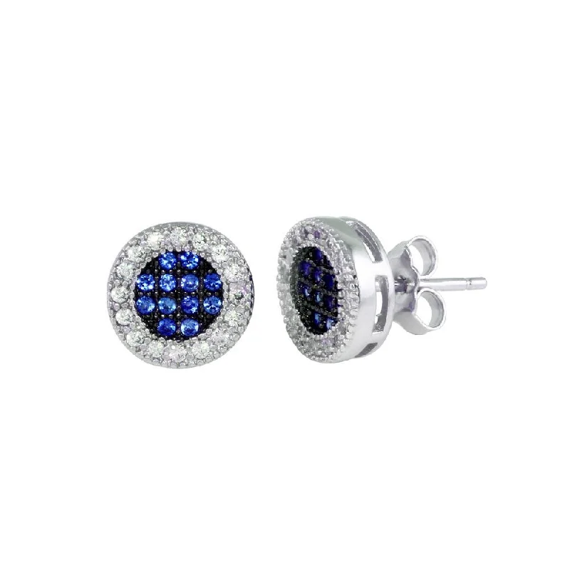 Long Earrings for Women-Rhodium Plated 925 Sterling Silver Clear and Blue CZ Halo Stud Earrings - BGE00631BLU