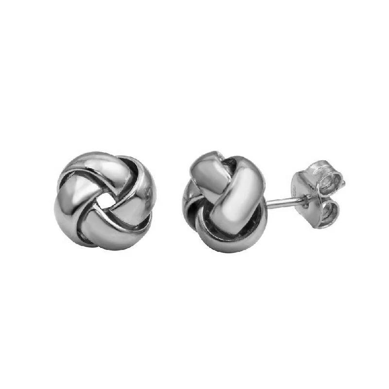 Trendy Wedding Earrings-Rhodium Plated 925 Sterling Silver Knot Stud Earrings - ARE00024RH