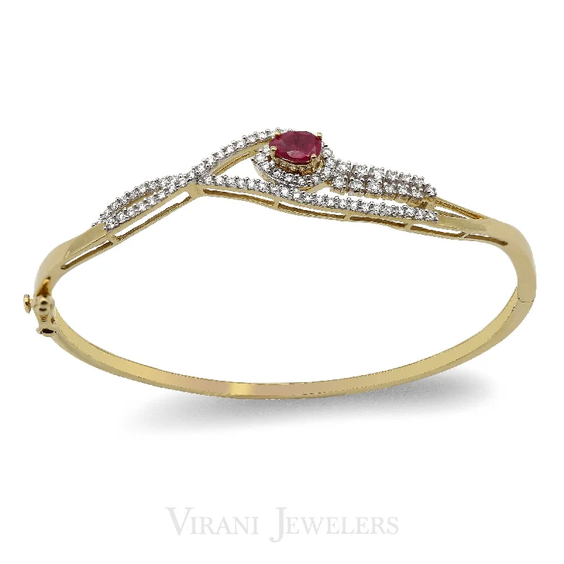 Stackable Gold Bangles-18K Gold Diamond Ruby Bangle