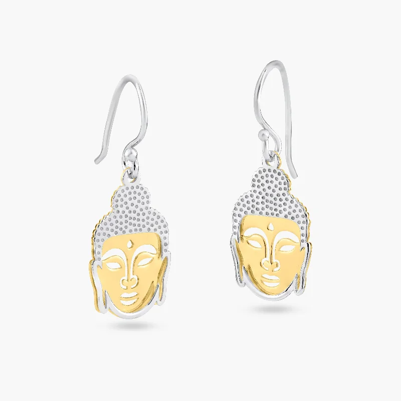 Ethnic Earrings for Women-Two-Tone 925 Sterling Silver Flat Buddha Earrings - SOE00005