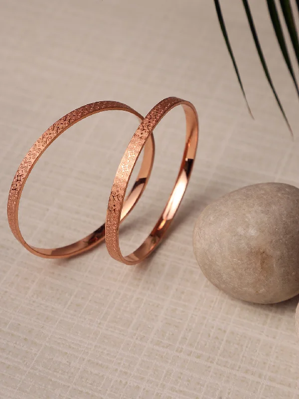 Handcrafted Wedding Bangle Bracelets-Rose Gold Plated Set Of 2 Bangle Set