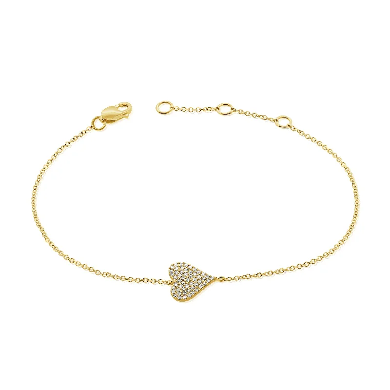 Custom Name Bracelets for Women-14K Gold Heart Love Bracelet with Diamonds