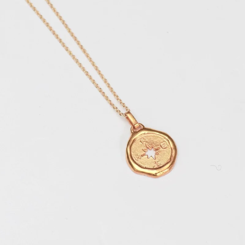 Colorful Crystal Necklaces-Compass Necklace, Solid Gold